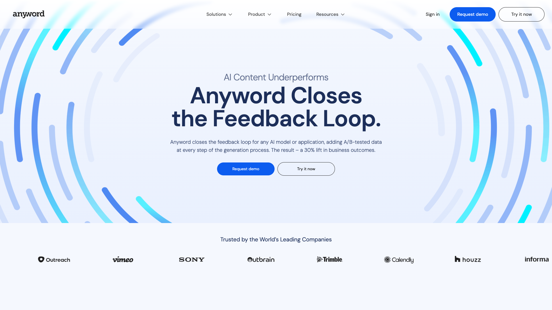 Features section on homepage highlighting AI content performance