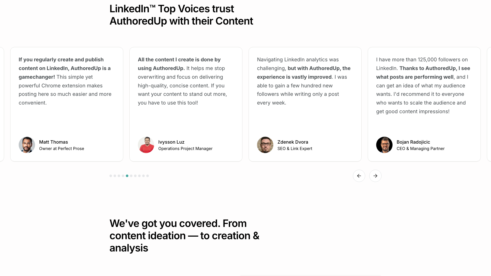 Team-oriented features section on homepage detailing organization management