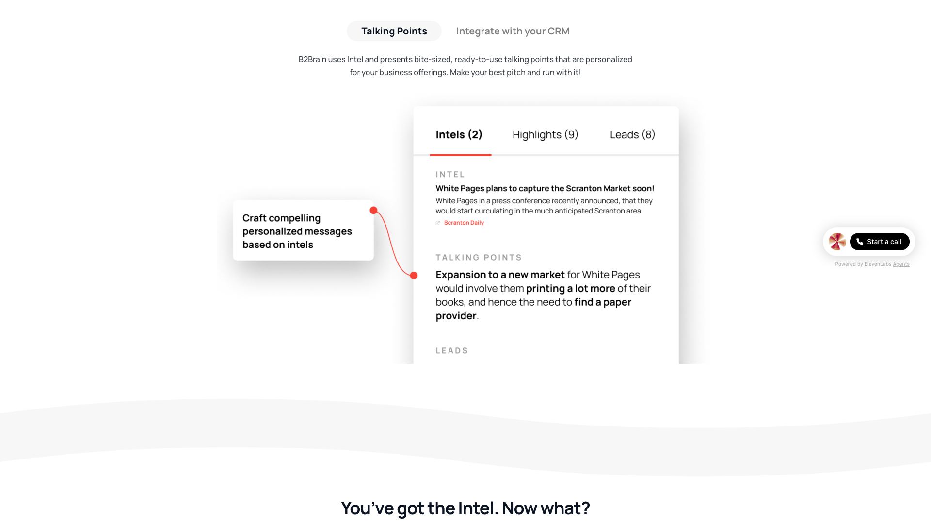 Features page highlighting B2Brain's core value proposition