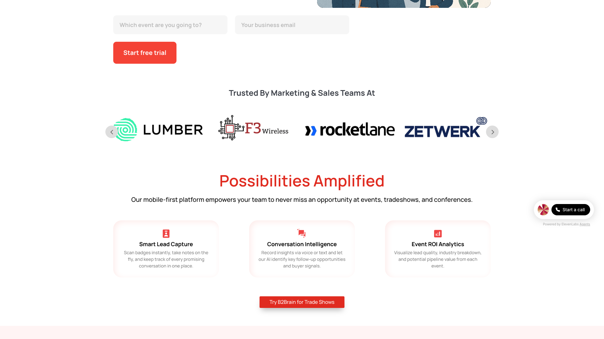 Features section on homepage highlighting B2Brain's capabilities