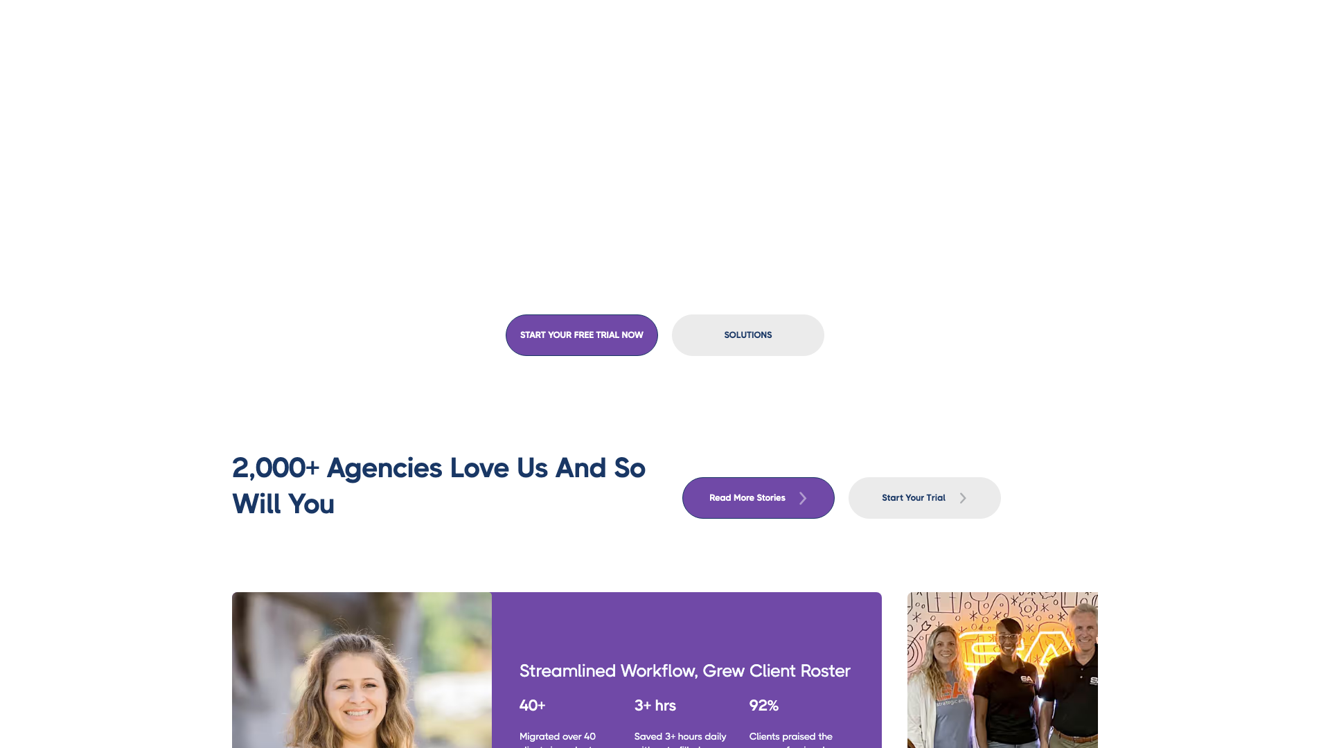 Section on homepage discussing client-facing experience