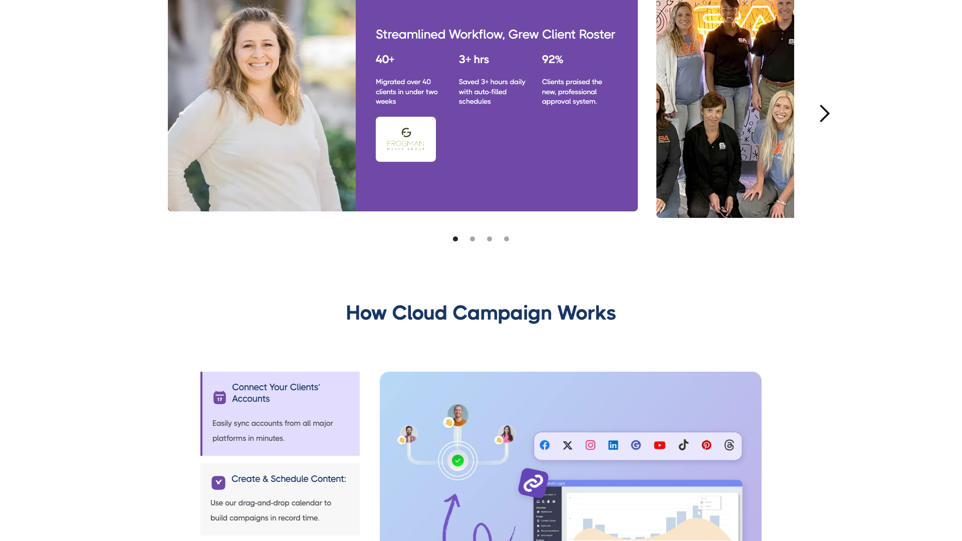 Features section on homepage highlighting key capabilities