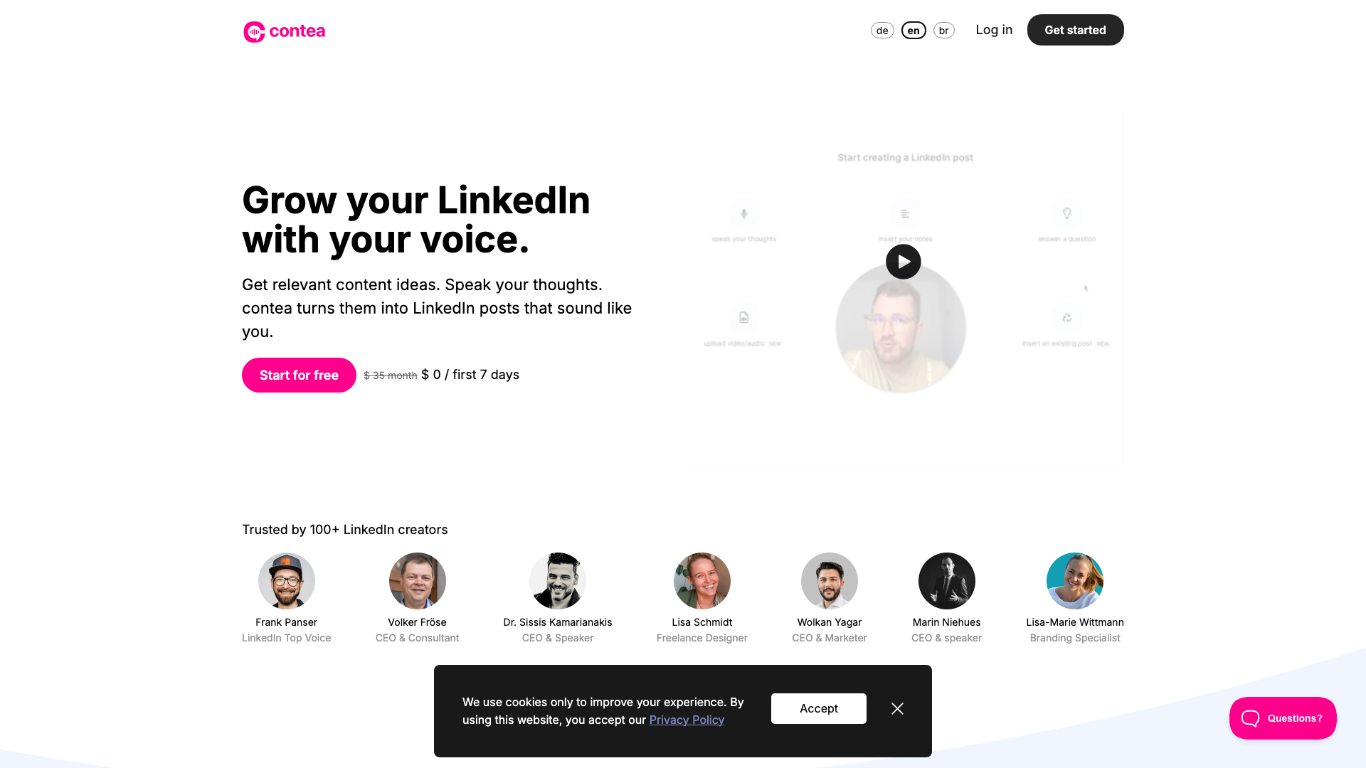 Overview of features on the homepage