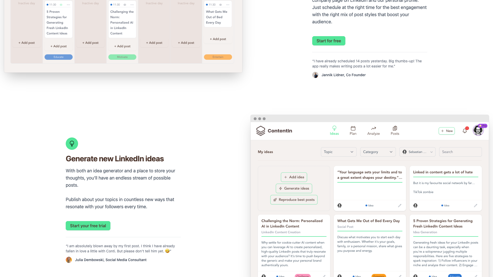 Features section on homepage highlighting the AI Ghostwriter and content planning process