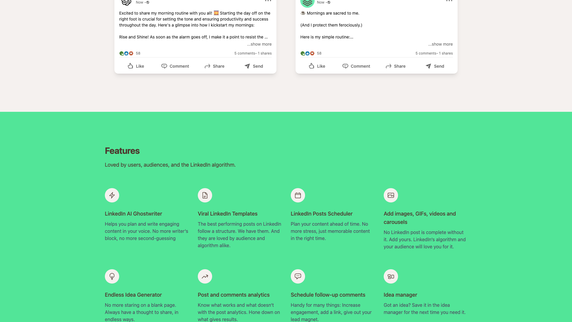 Testimonials section showcasing user feedback
