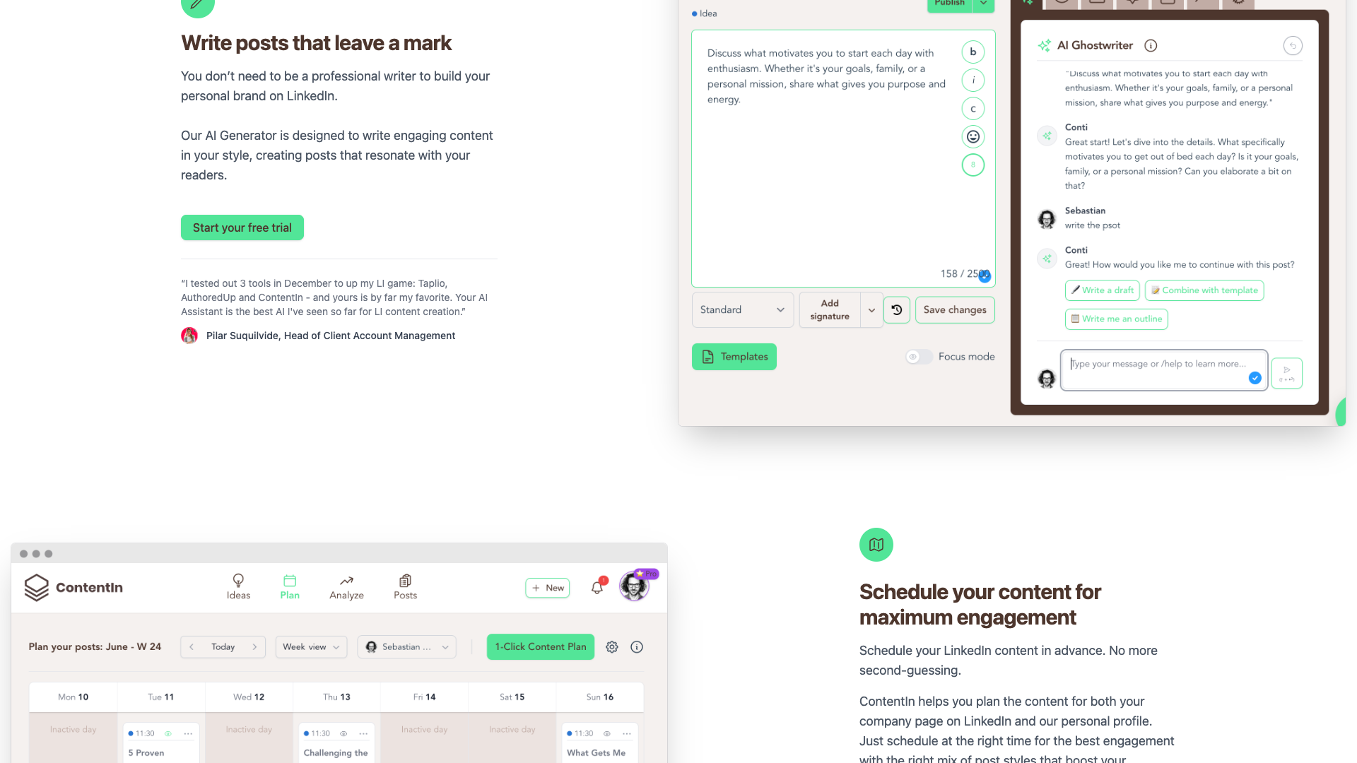 Features section on homepage highlighting AI LinkedIn Post Generator capabilities