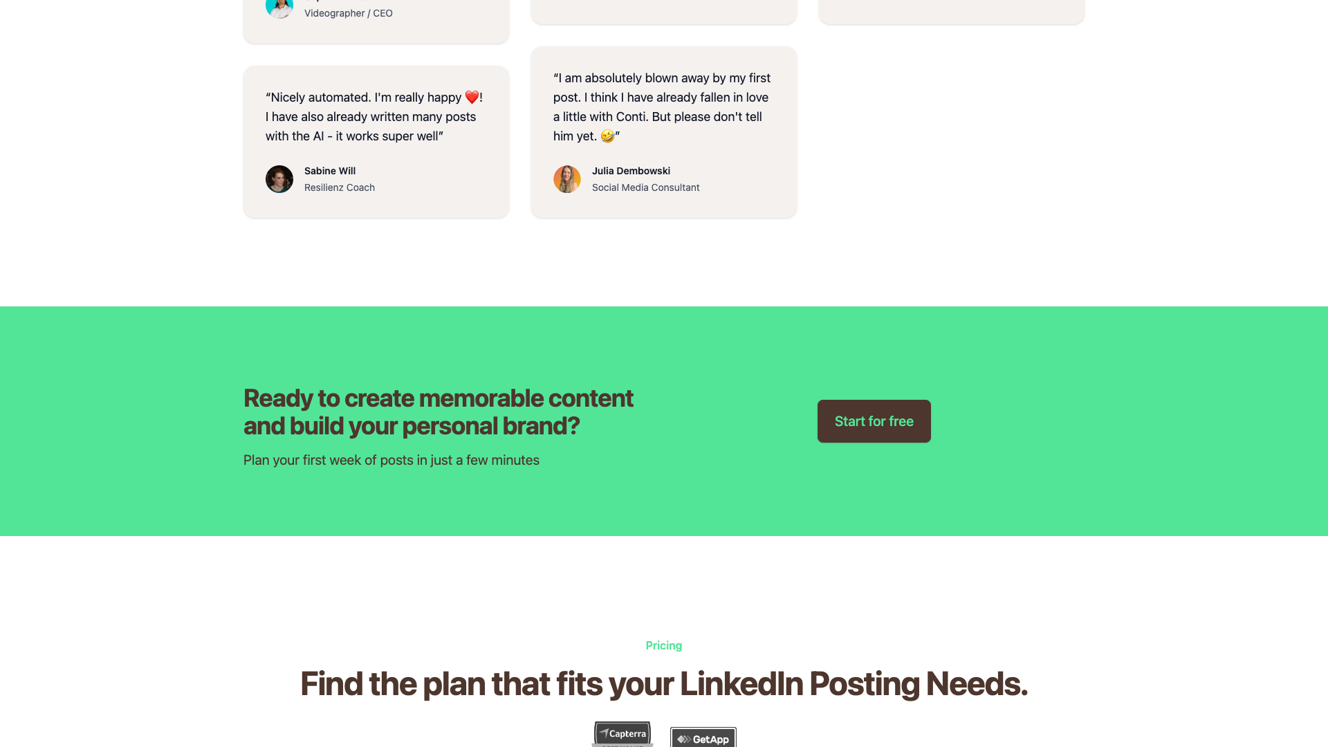 Pricing section on homepage showing Essentials and Growth plans