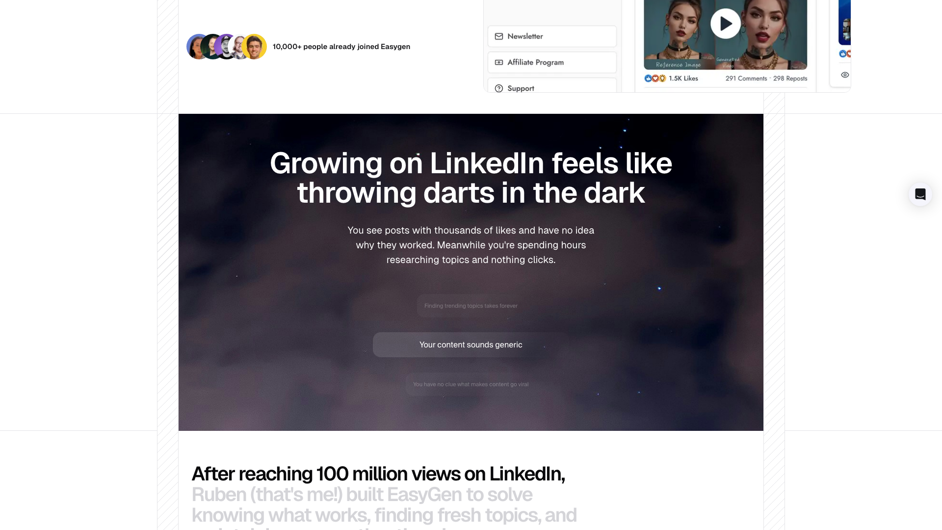 Homepage section highlighting the pain points EasyGen addresses