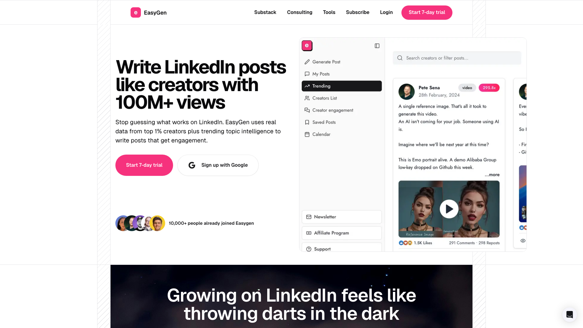 Features section on homepage highlighting EasyGen's capabilities