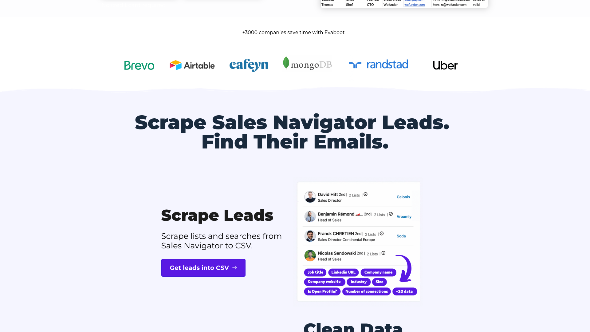 LinkedIn Sales Navigator Scraper page detailing the scraping features