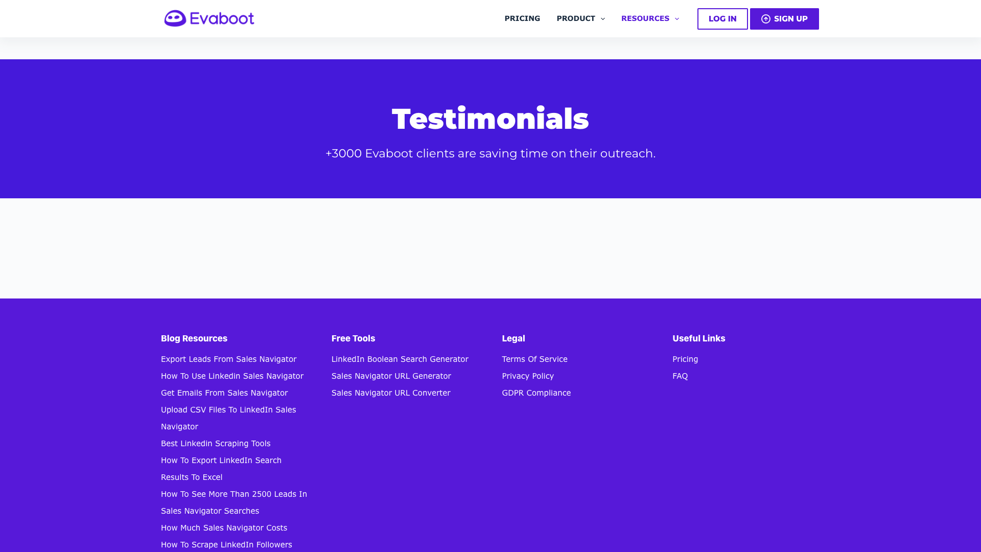 Testimonials page highlighting customer feedback
