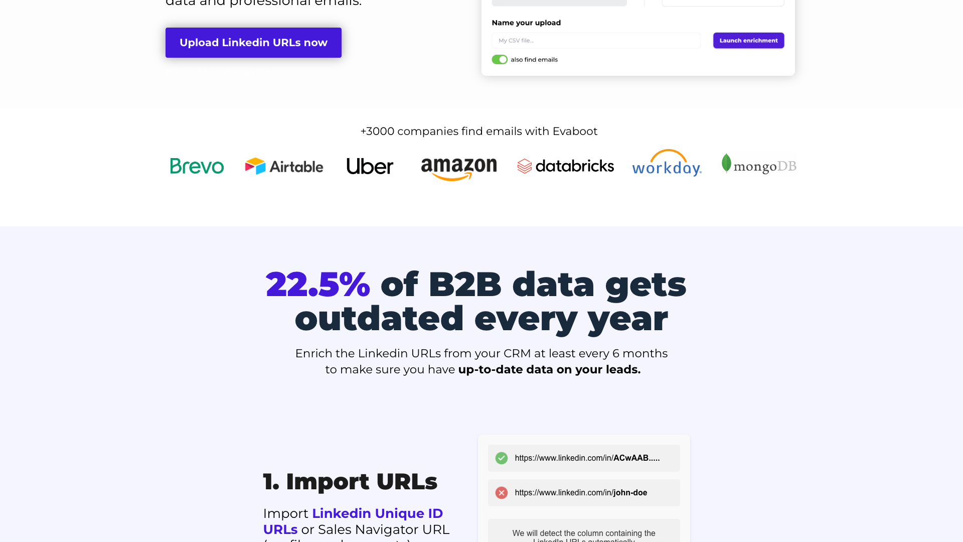 LinkedIn URL Enrichment page outlining the service