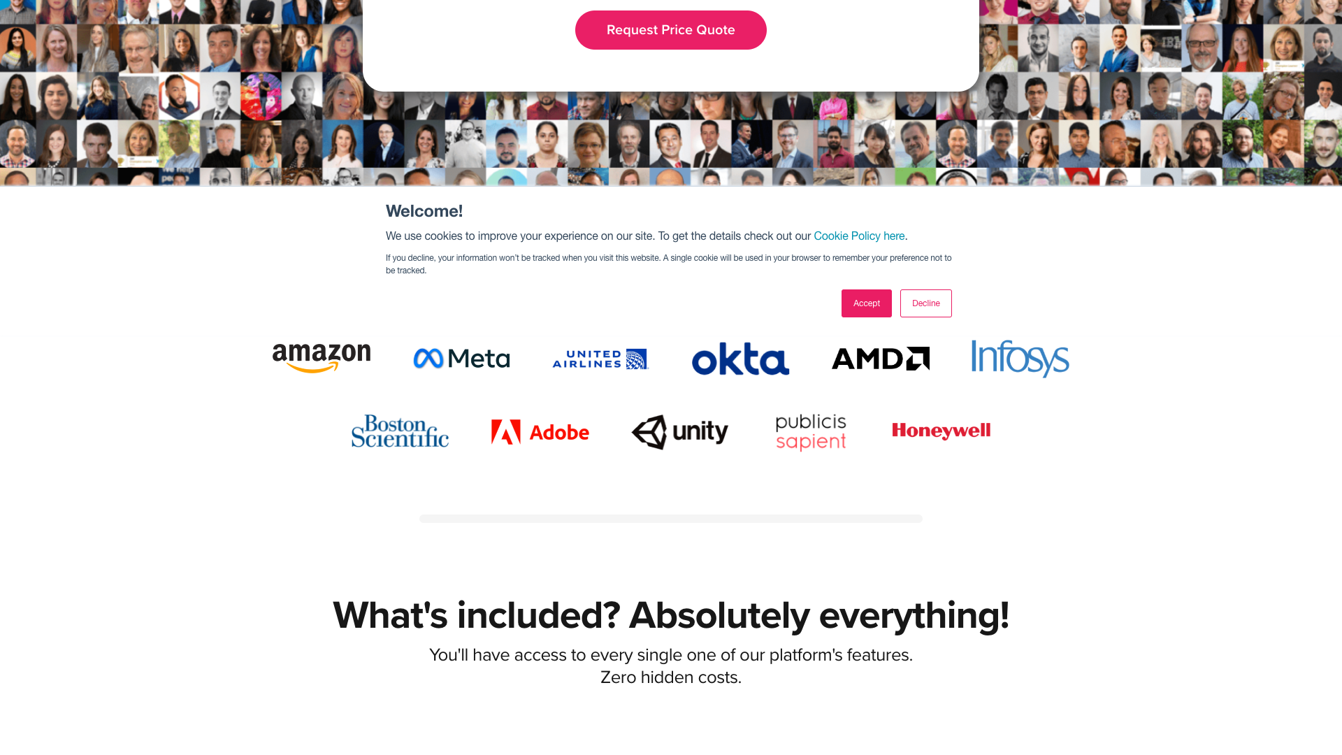 Pricing page showing custom pricing details