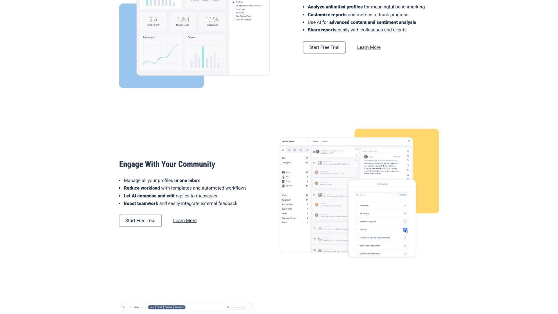 Engage and Publish modules section on homepage