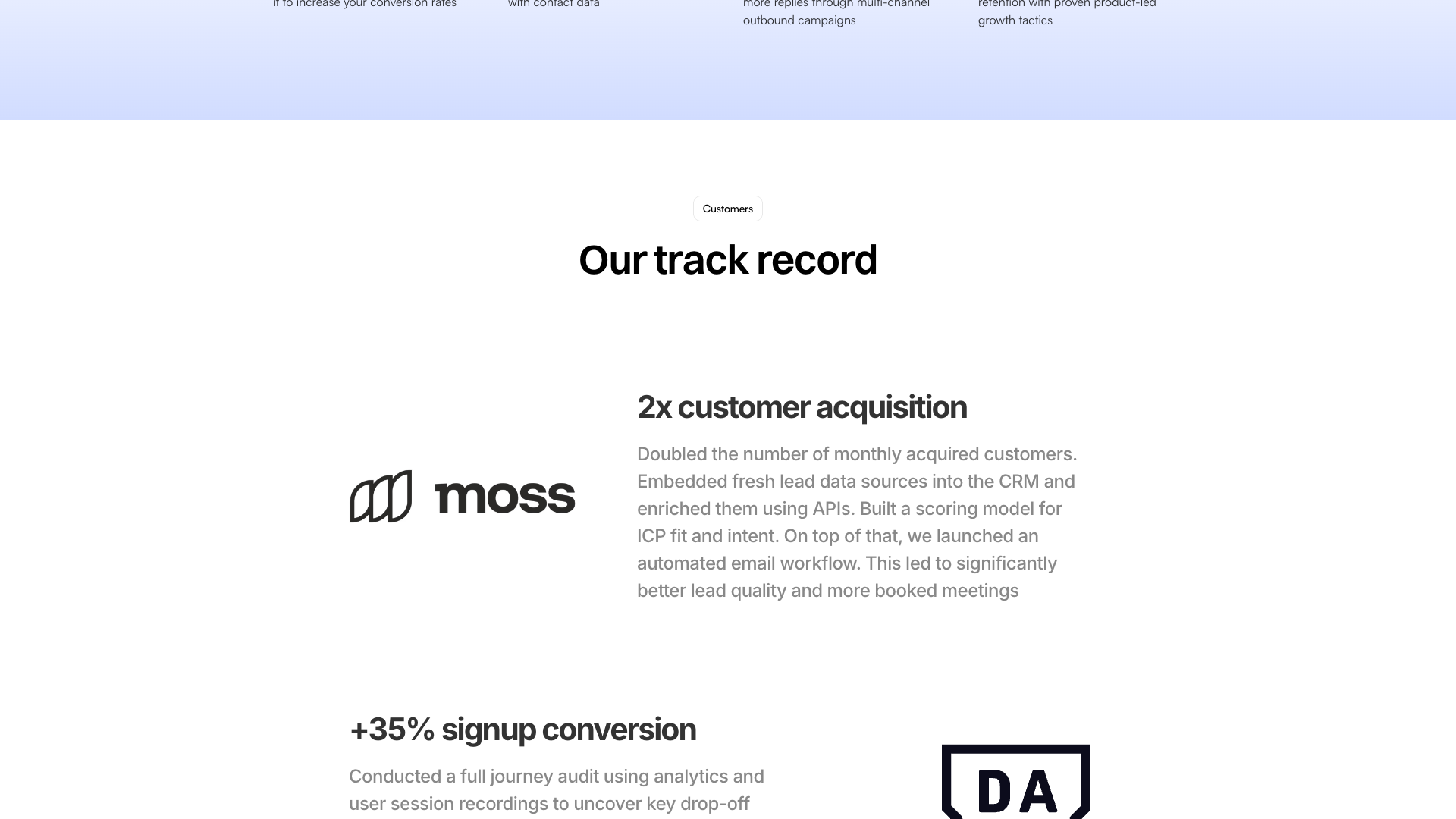Growth Audit package section highlighting structured diagnosis and actionable roadmap