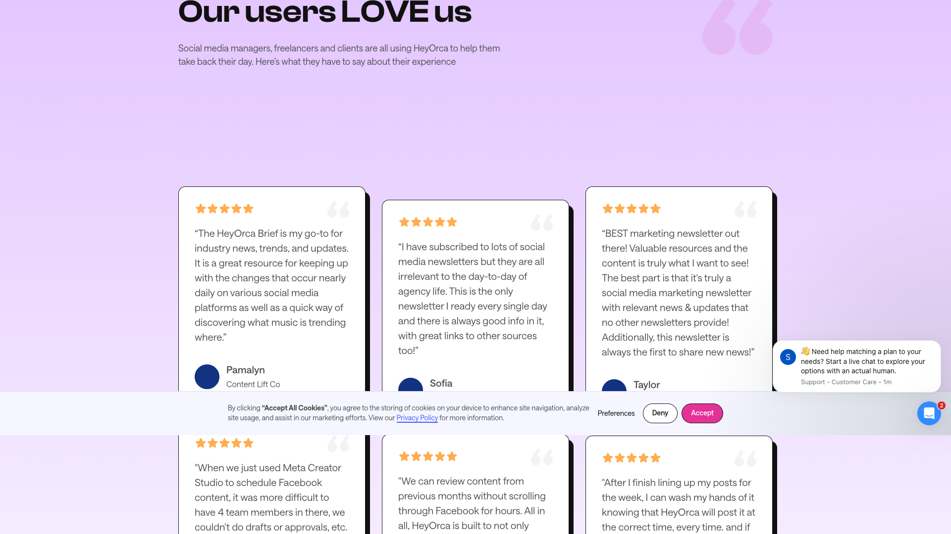 Testimonials page showcasing positive customer feedback