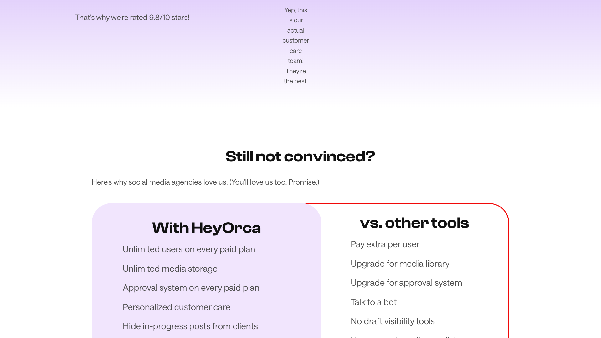 Homepage section promoting HeyOrca Academy and resources for users
