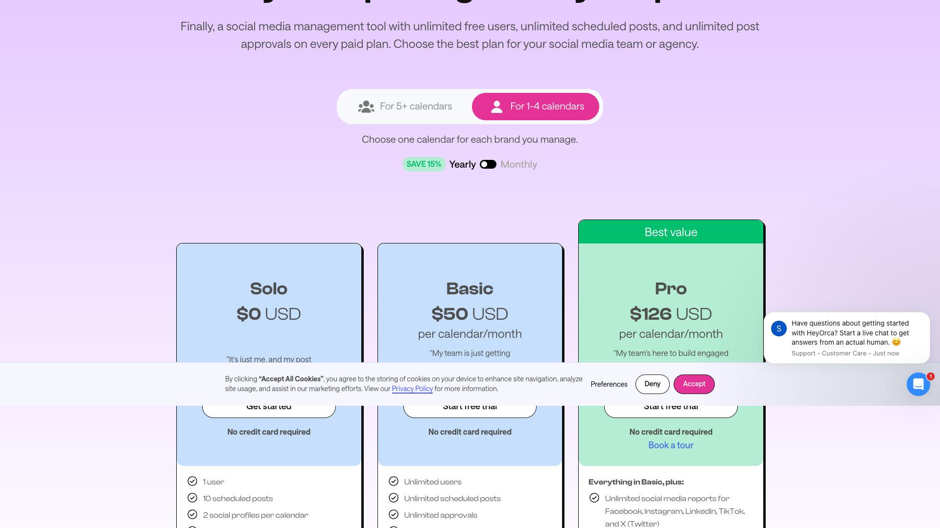 Pricing plans for HeyOrca