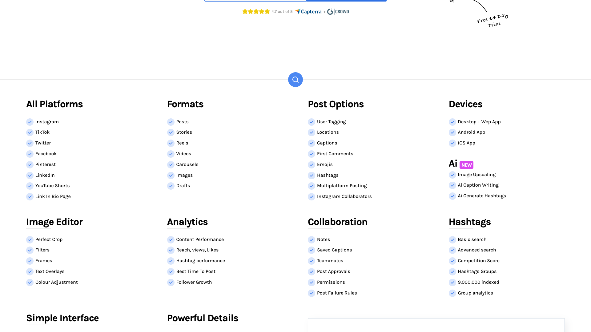 Features overview highlighting visual scheduling and automation
