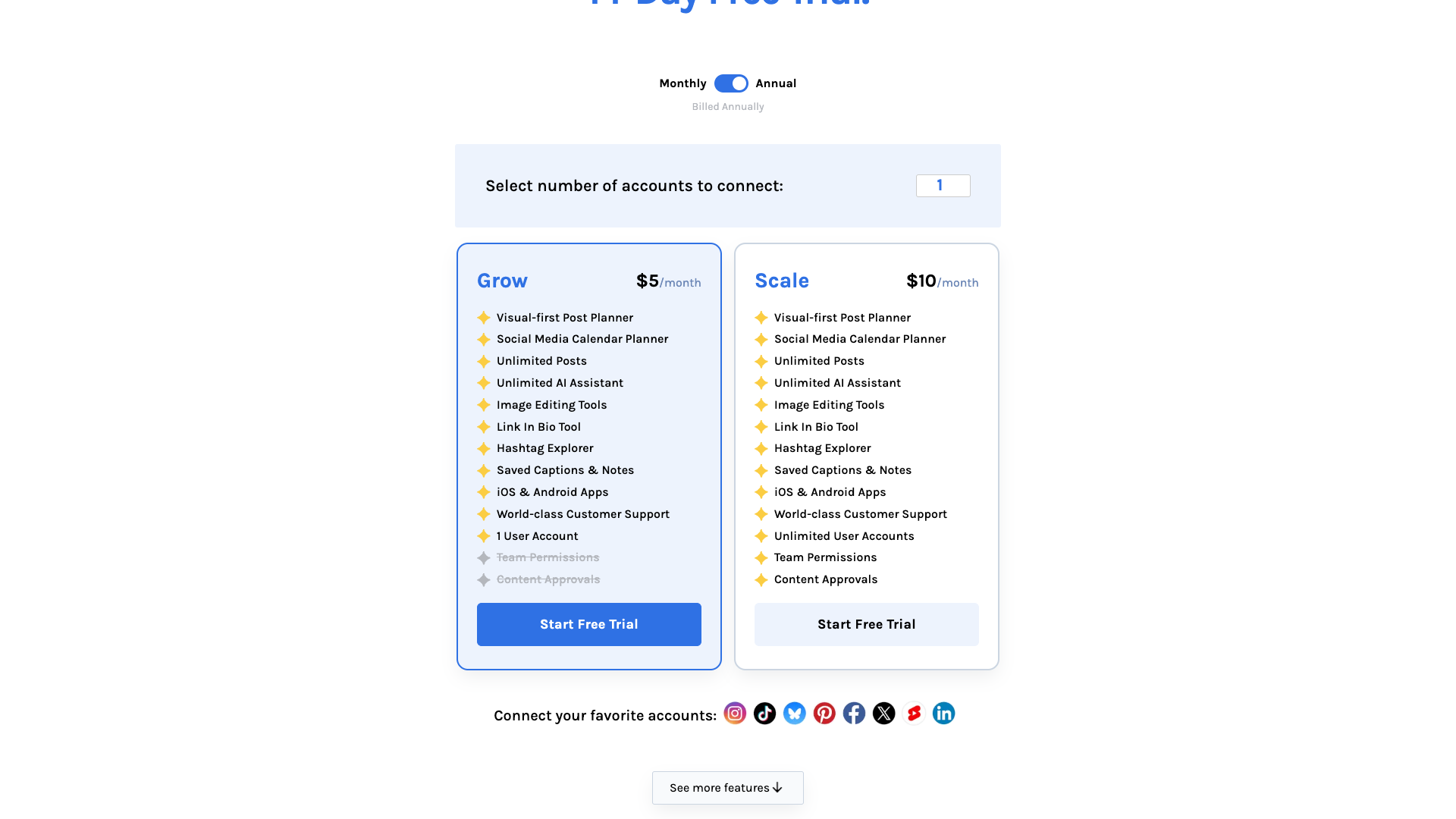 Pricing page showing subscription options
