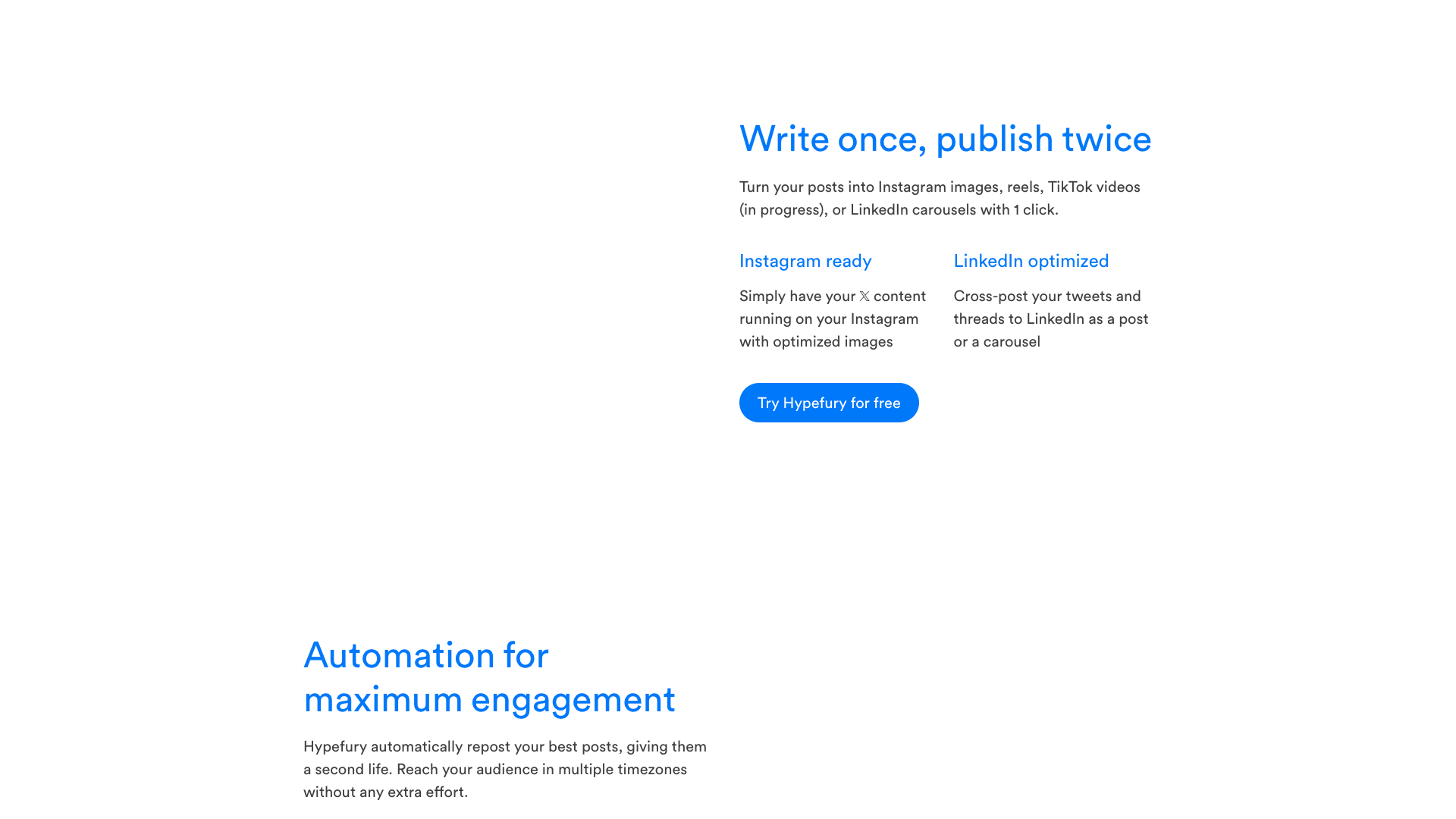 Automation features section on homepage emphasizing key functionalities