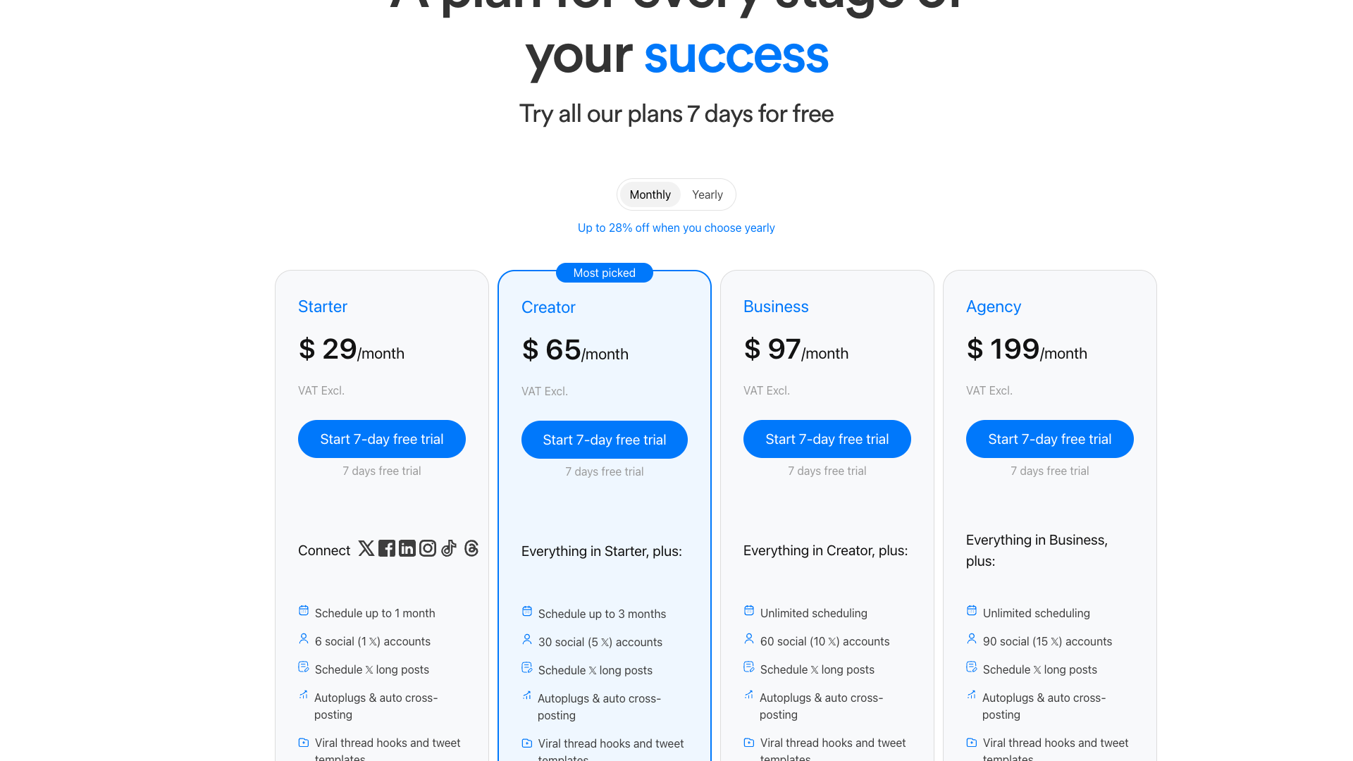 Pricing table showing plans