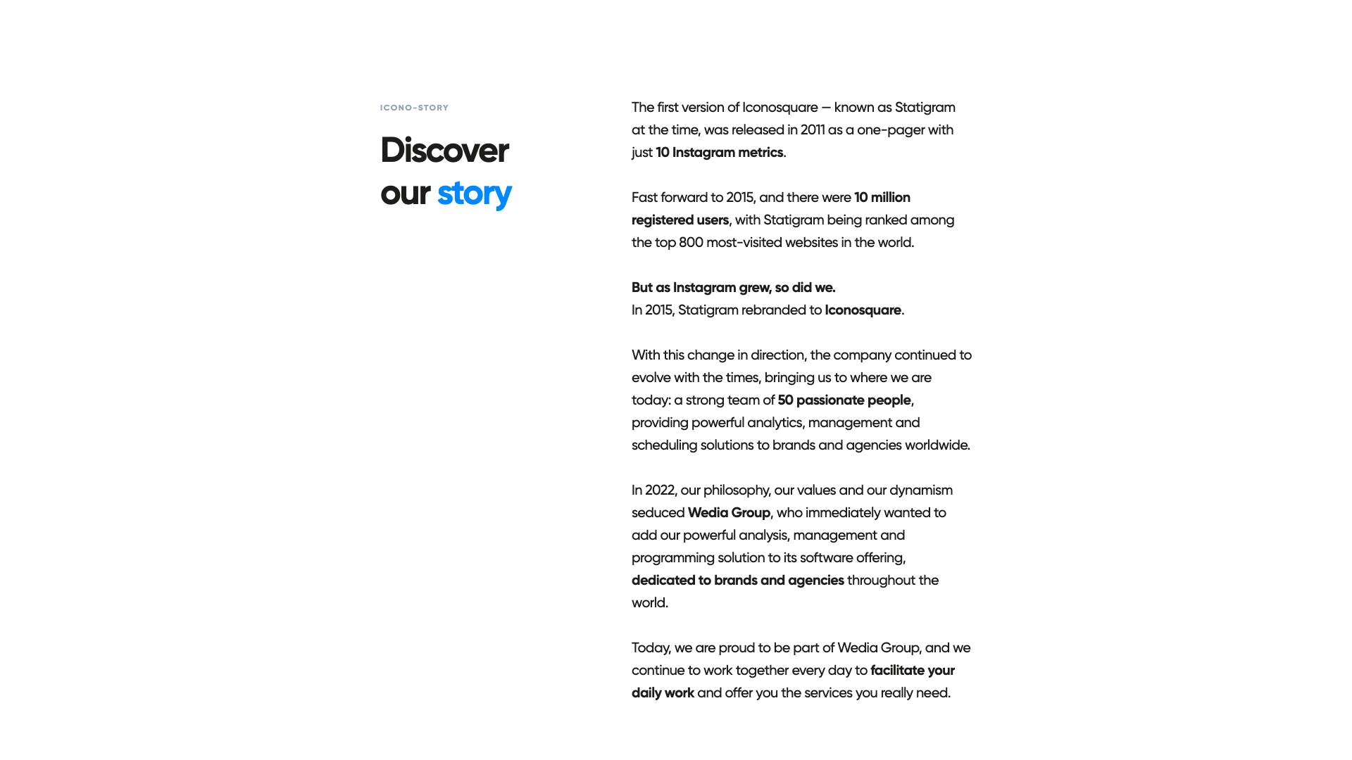 About page detailing Iconosquare's core value proposition