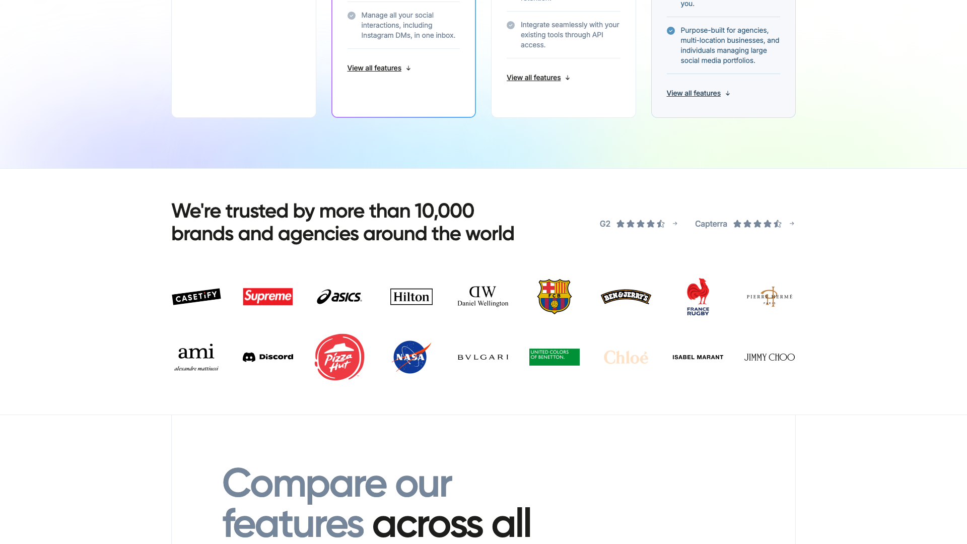 Pricing page displaying social proof and customer satisfaction scores