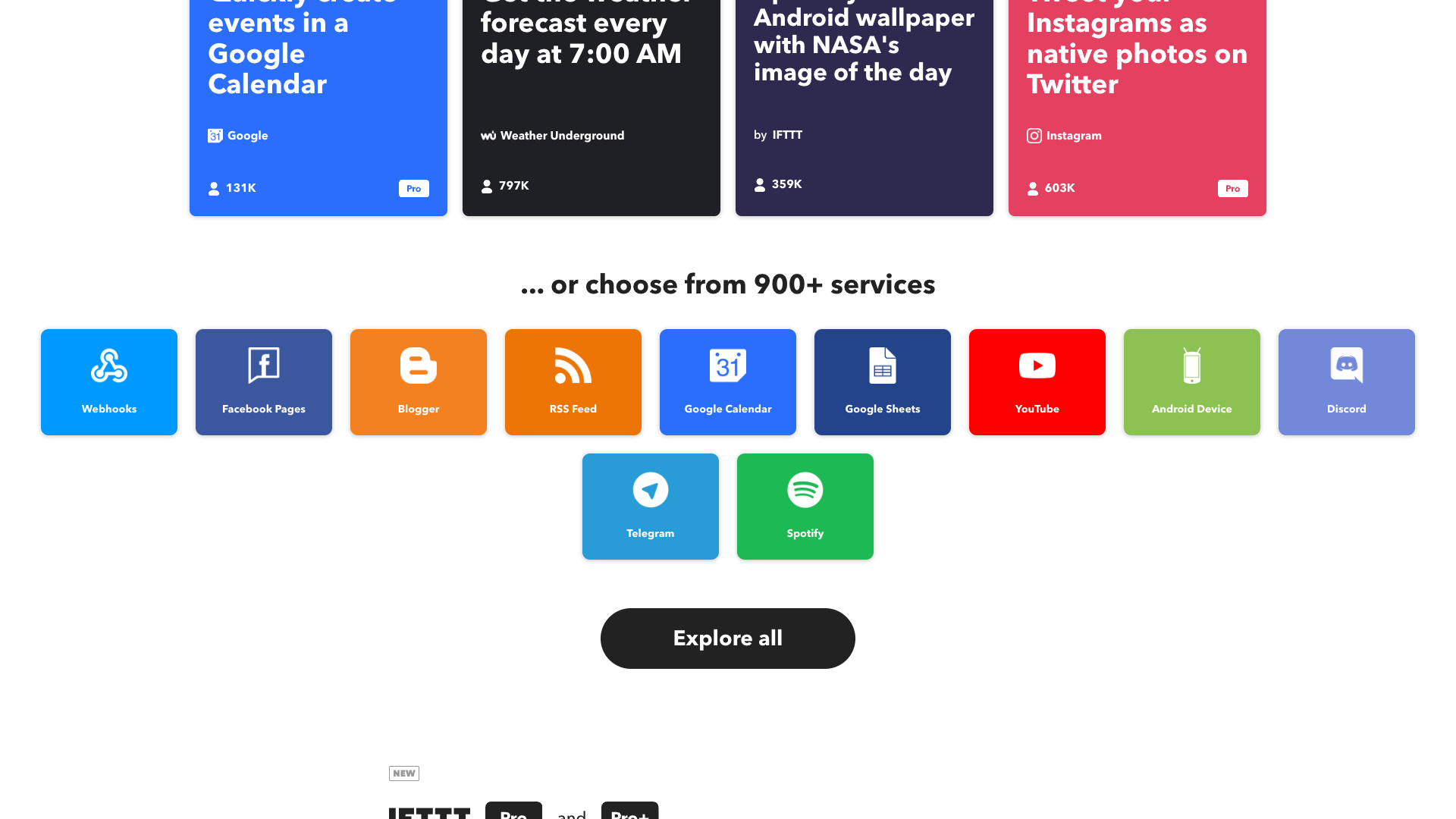 Homepage section highlighting over 900 brands and services that trust IFTTT