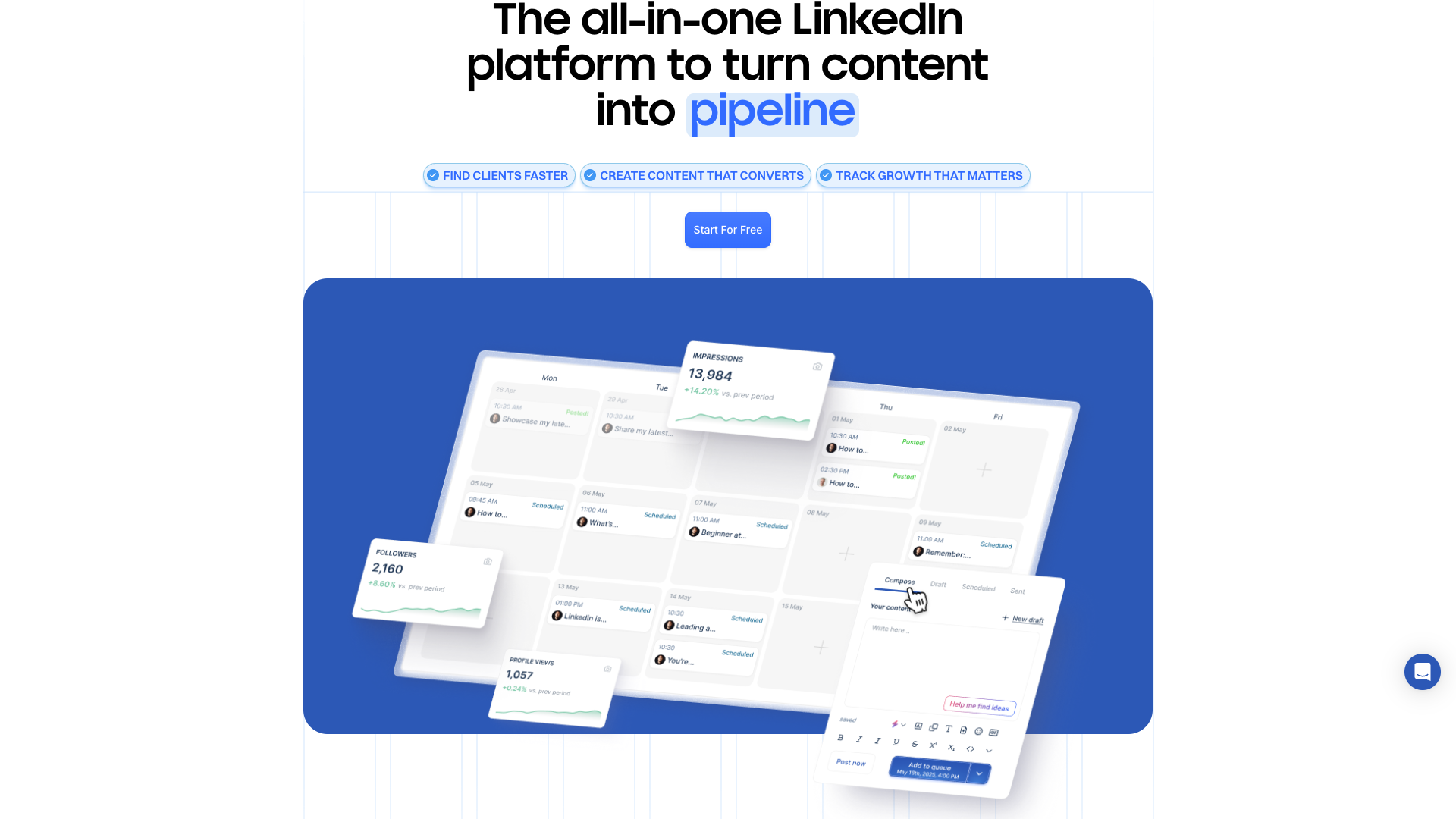 Features page detailing Inlytics' analytics and scheduling capabilities