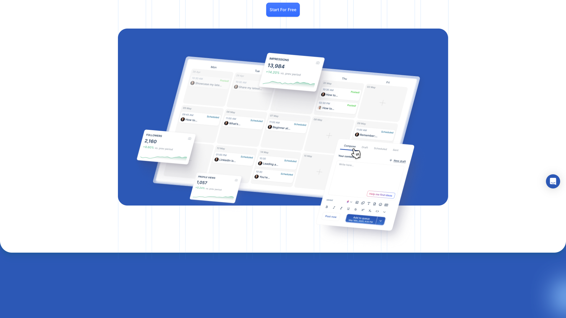 Features section on homepage highlighting analytics and growth tools