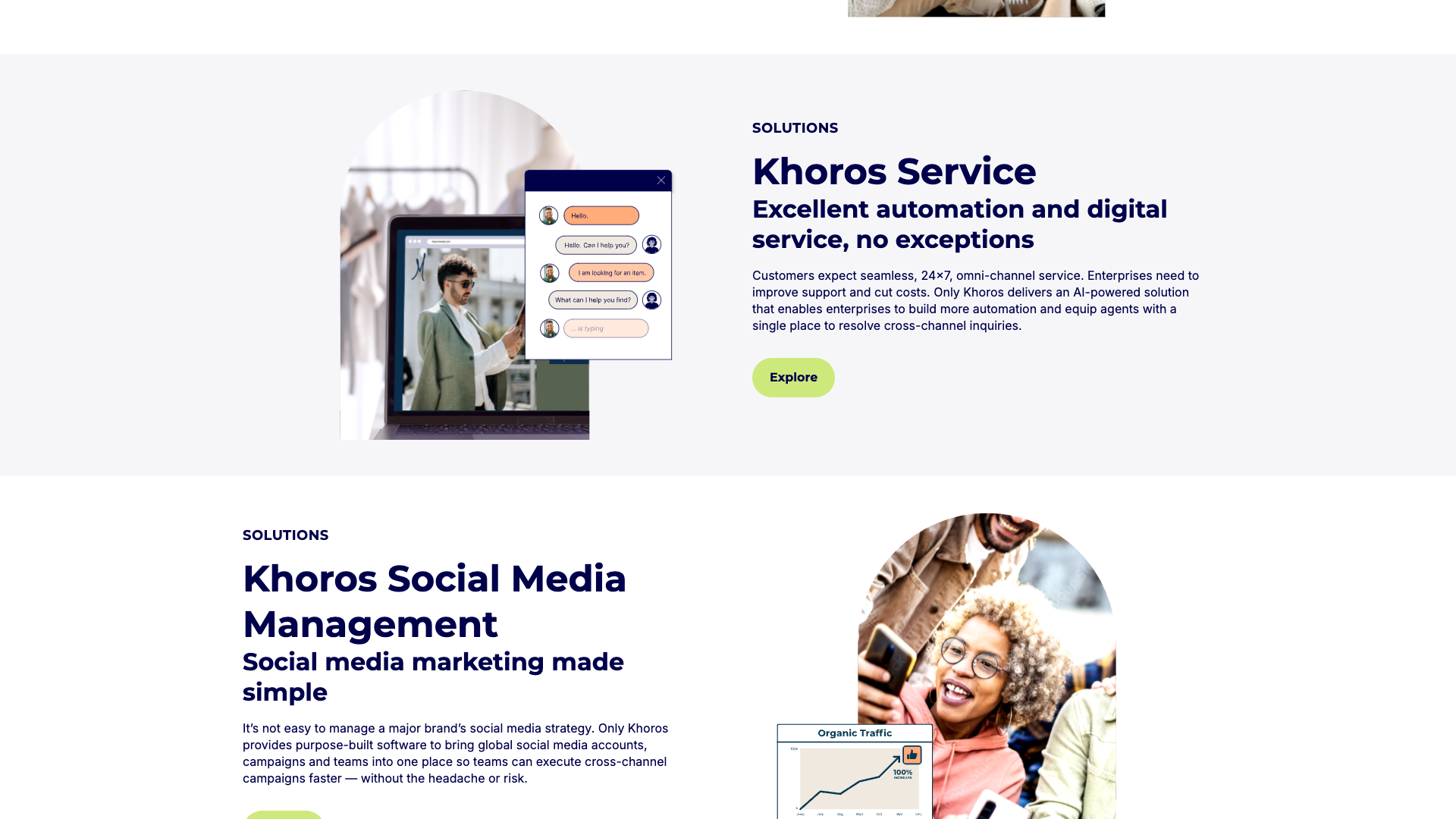 Customer stories section on Khoros homepage