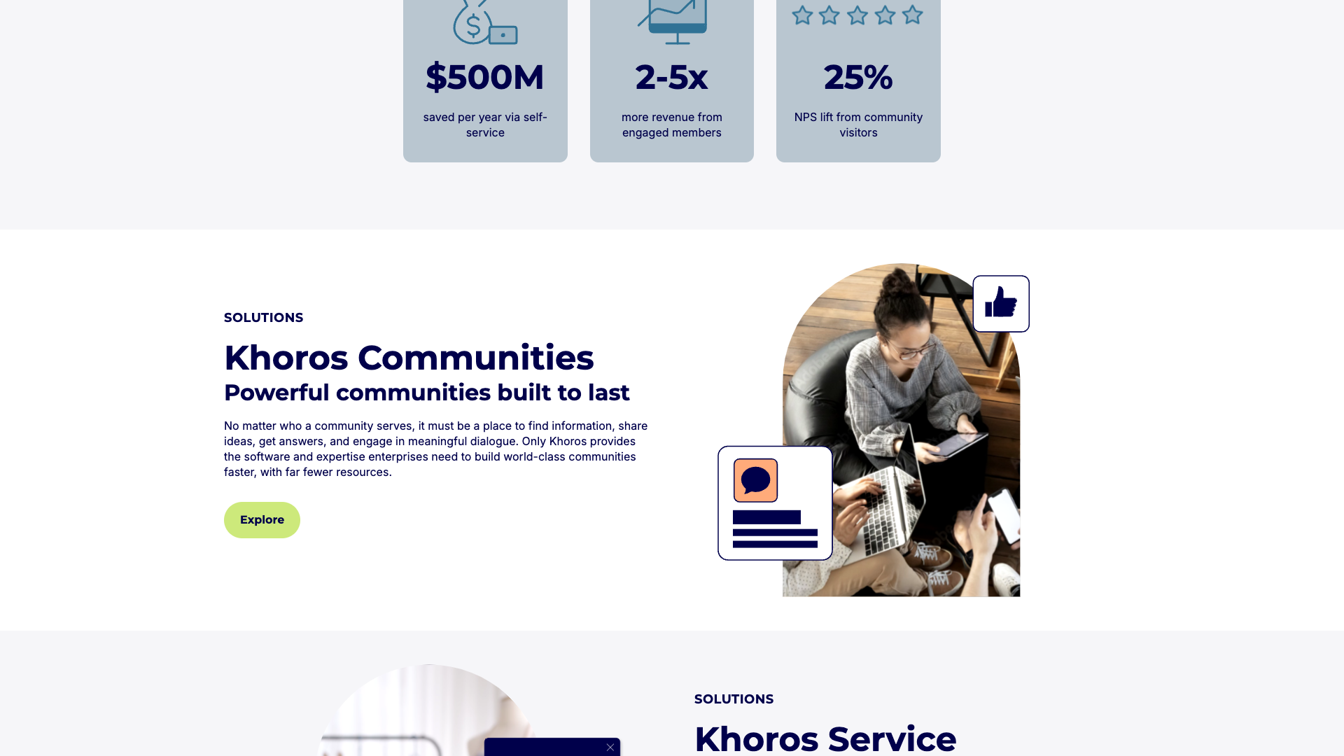 Services section on Khoros homepage highlighting additional offerings