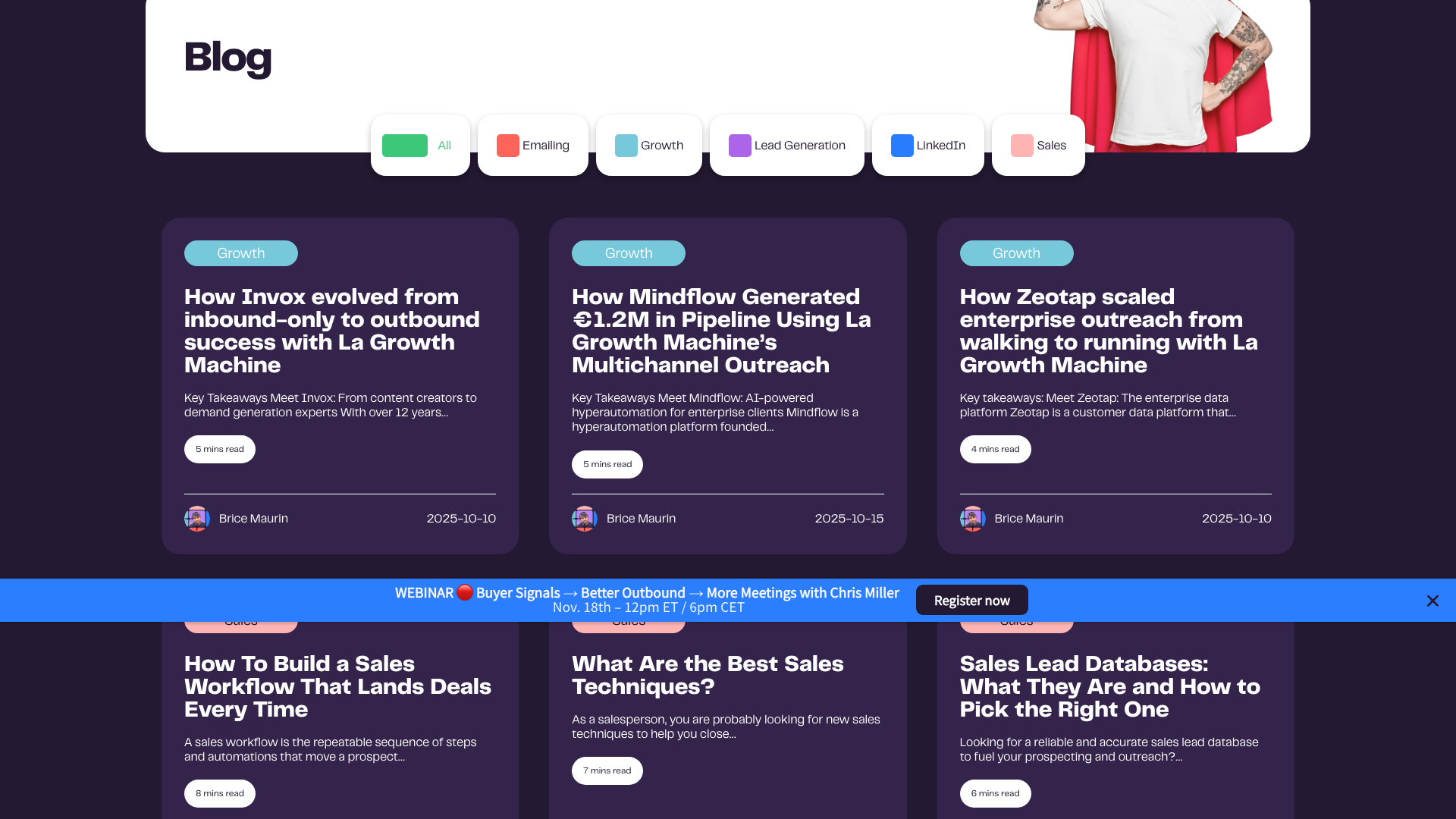 Blog section featuring case studies and customer success stories