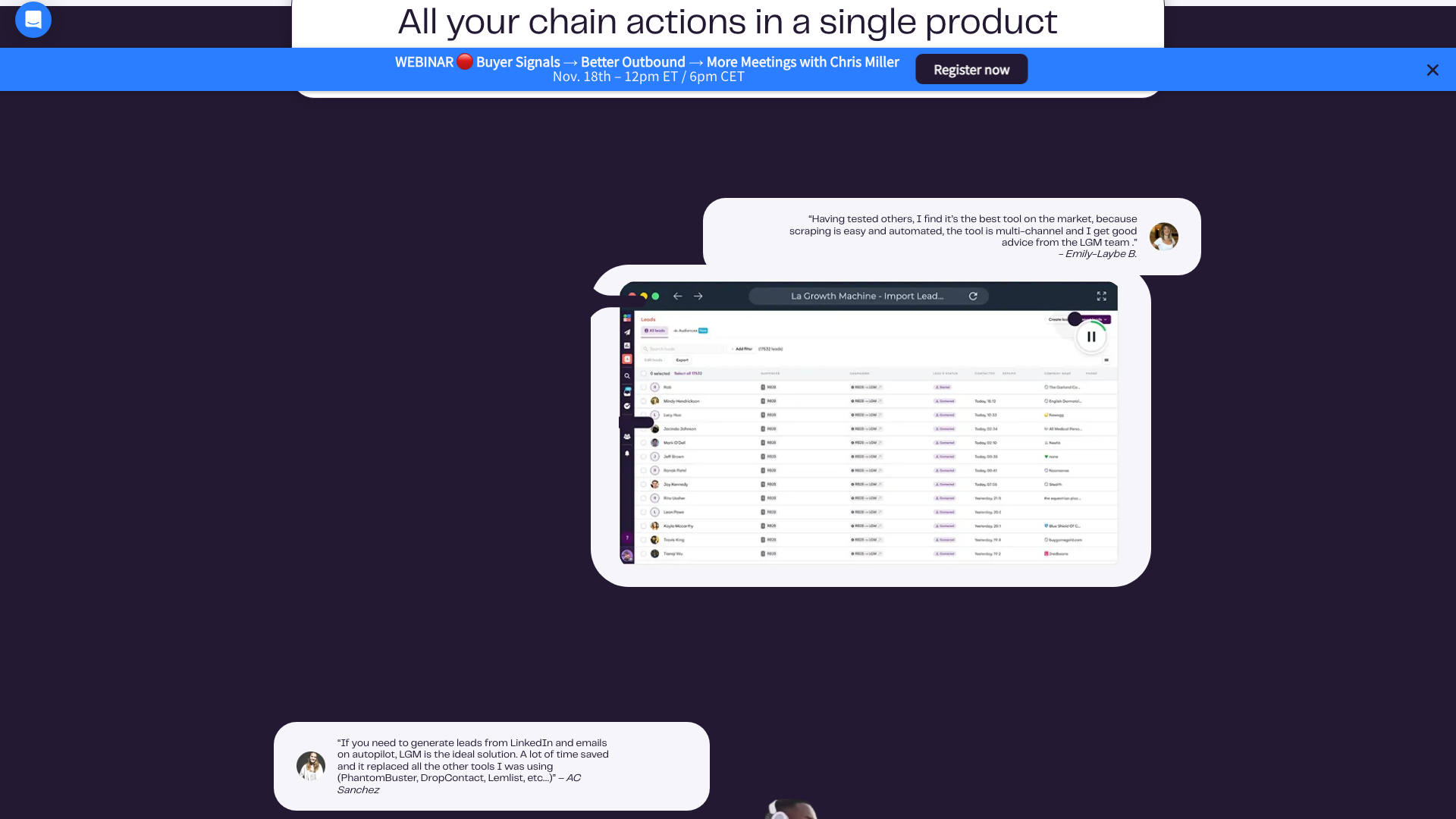 Features section on homepage highlighting core capabilities
