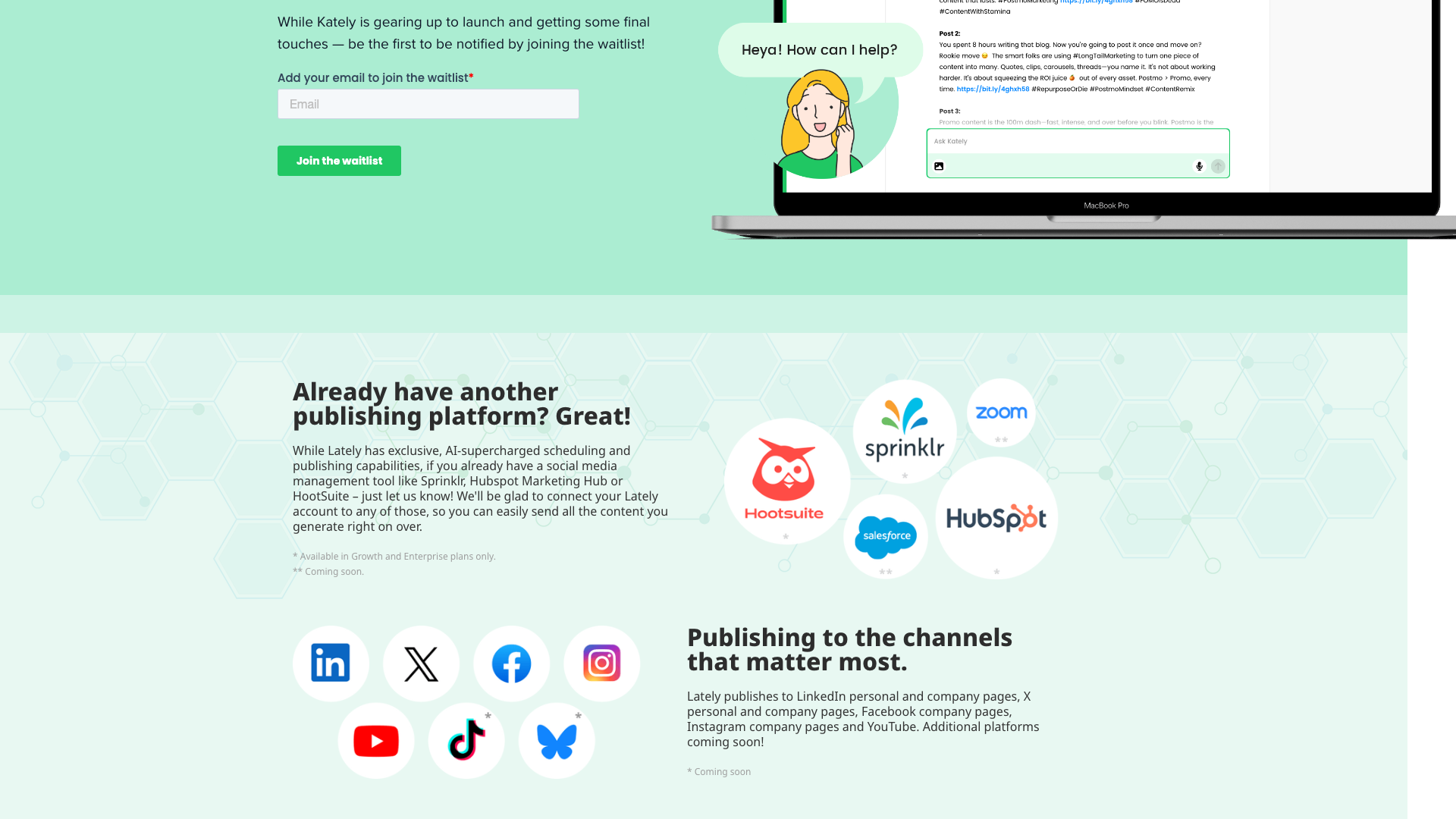 Pricing plans including Starter, Growth, and Enterprise