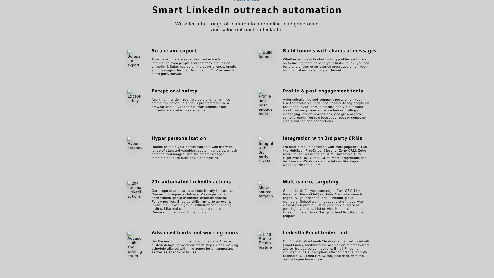 Features section on homepage