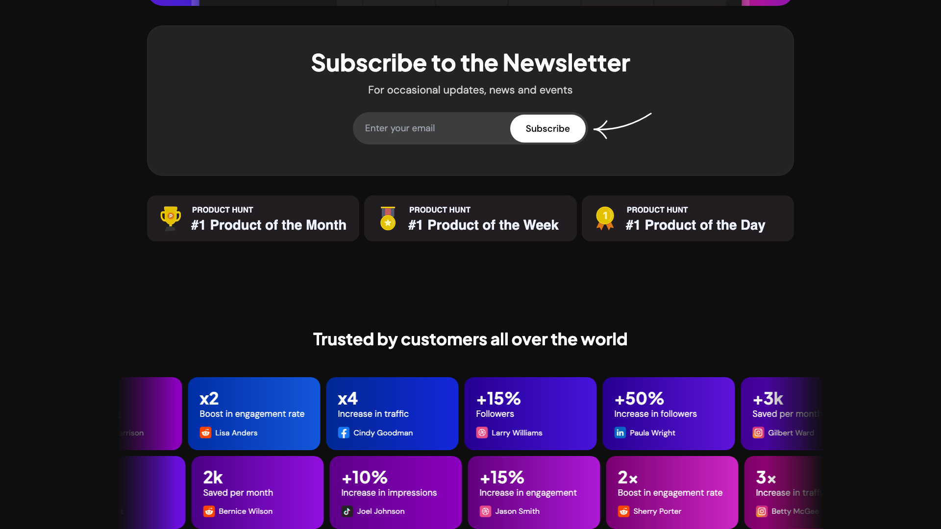 Features section on homepage highlighting social media management capabilities