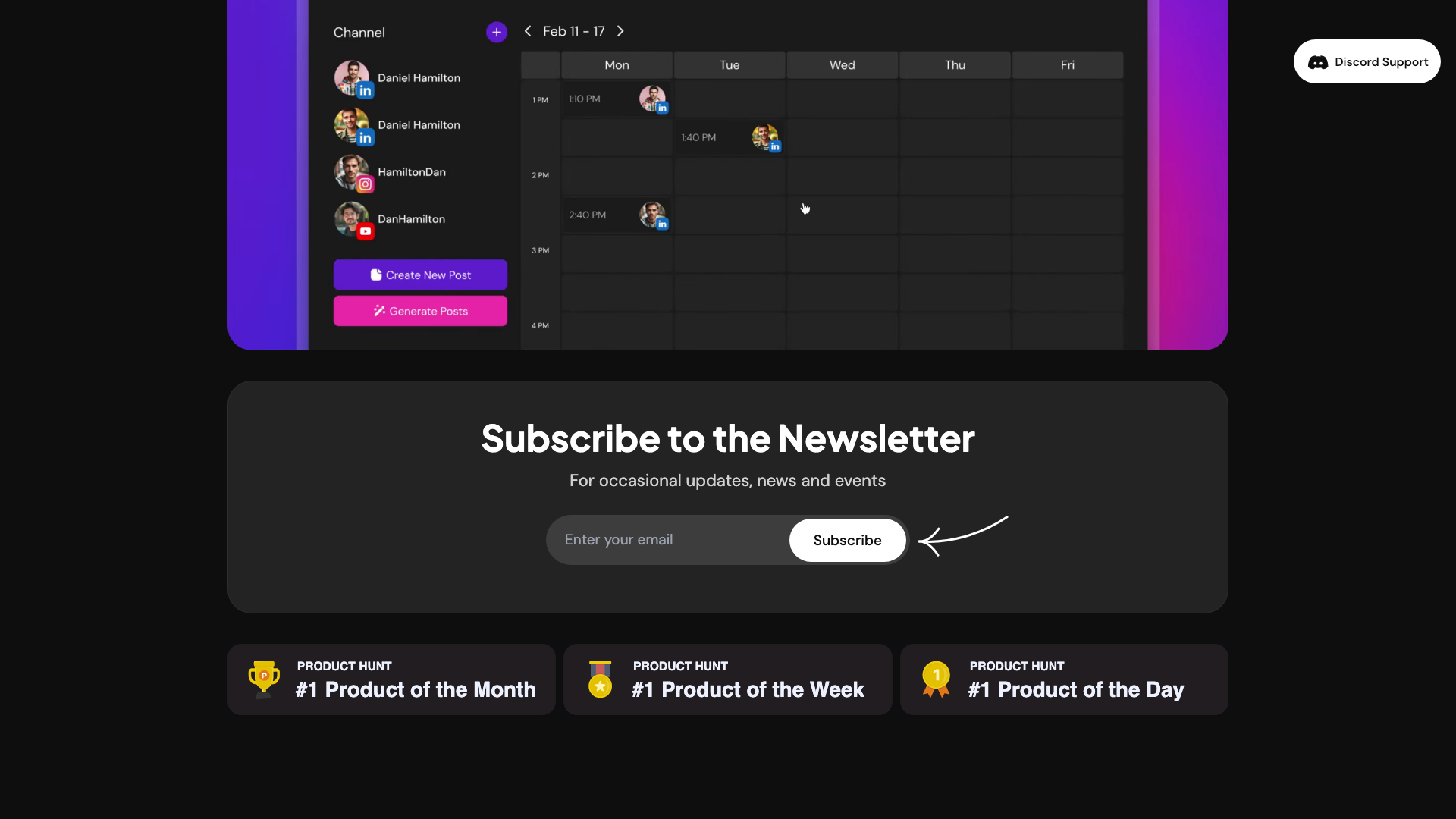 API integration section on homepage showcasing technical features