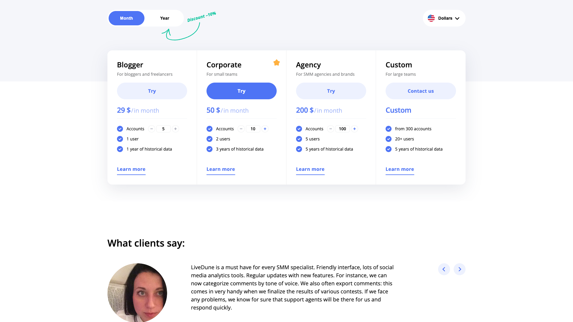 Testimonials section on homepage highlighting user feedback