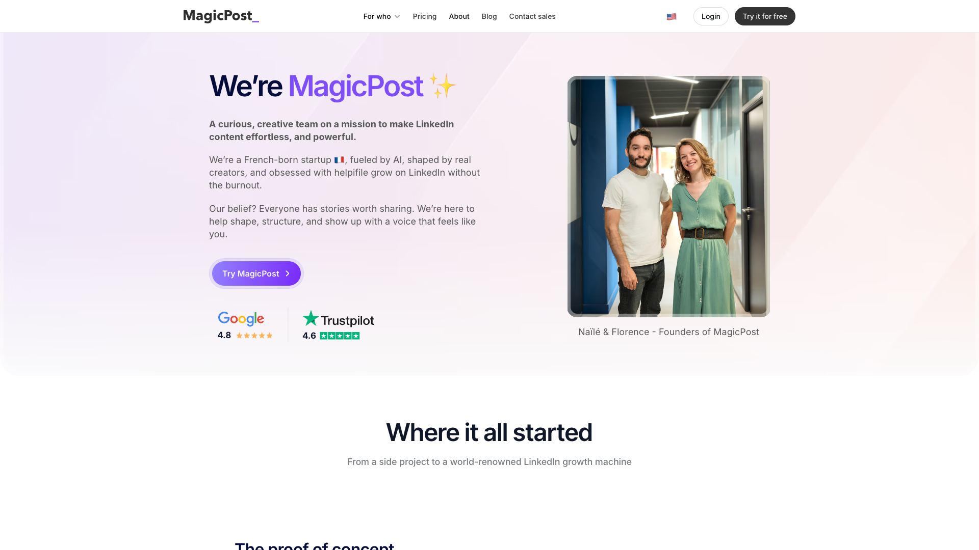 About page detailing the core promise and unique features of MagicPost