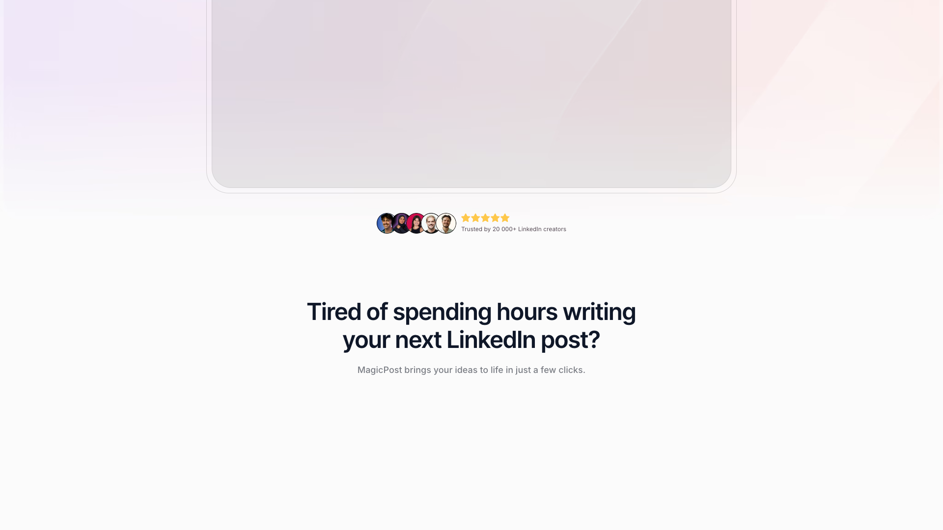Features section on homepage highlighting AI-powered LinkedIn post generation