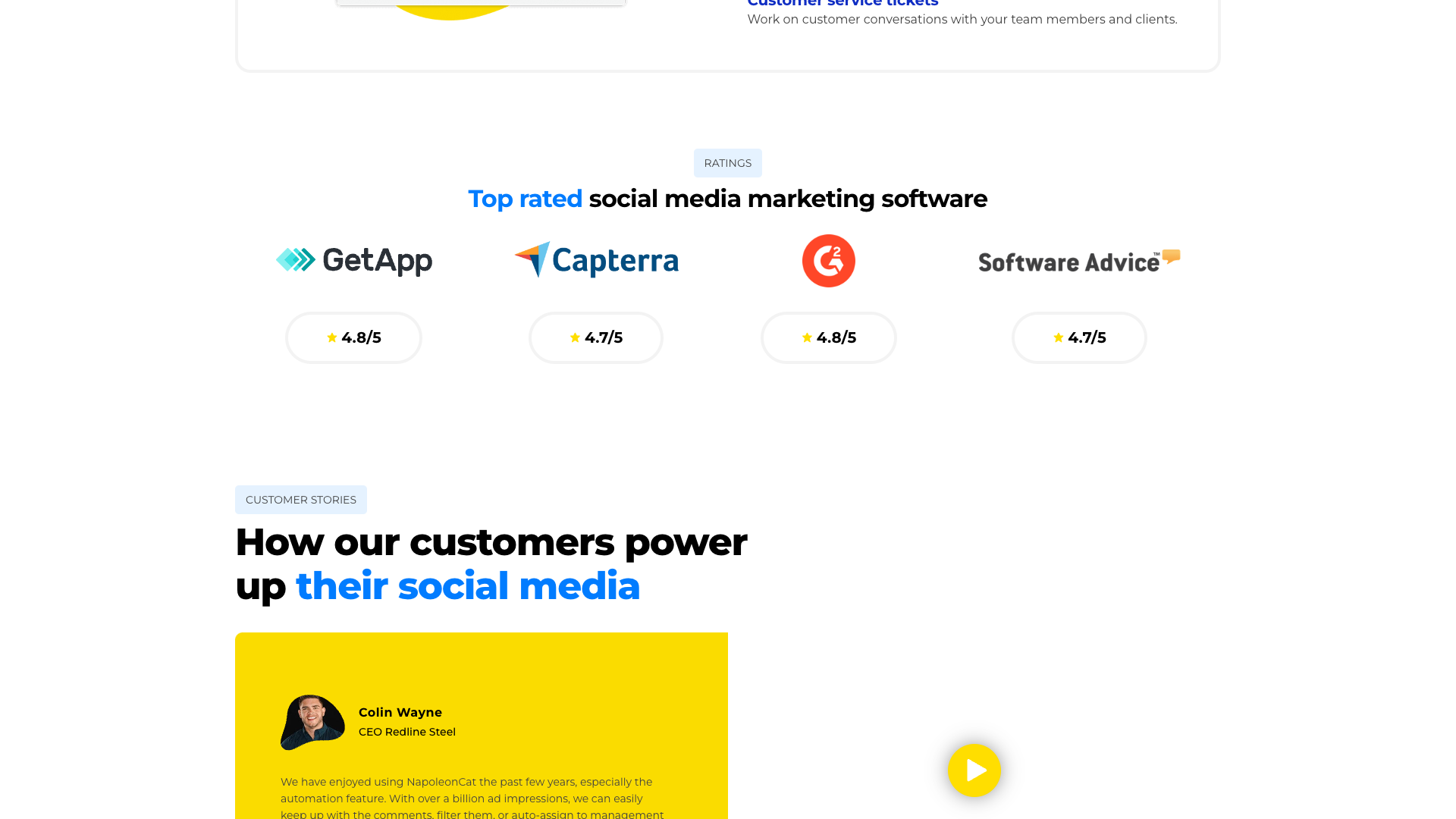 Testimonials section on homepage highlighting user feedback