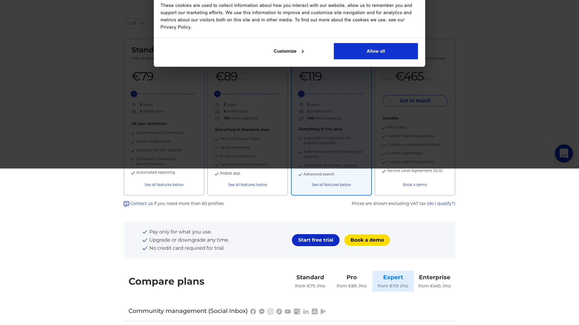 Pricing page for NapoleonCat