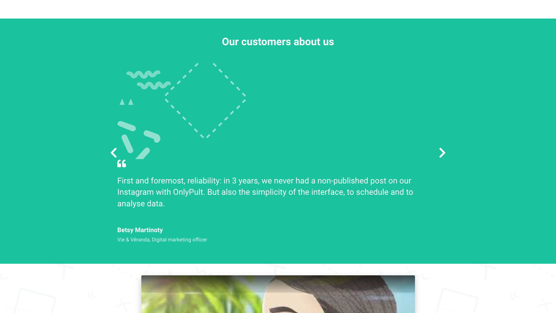 About page highlighting customer testimonials