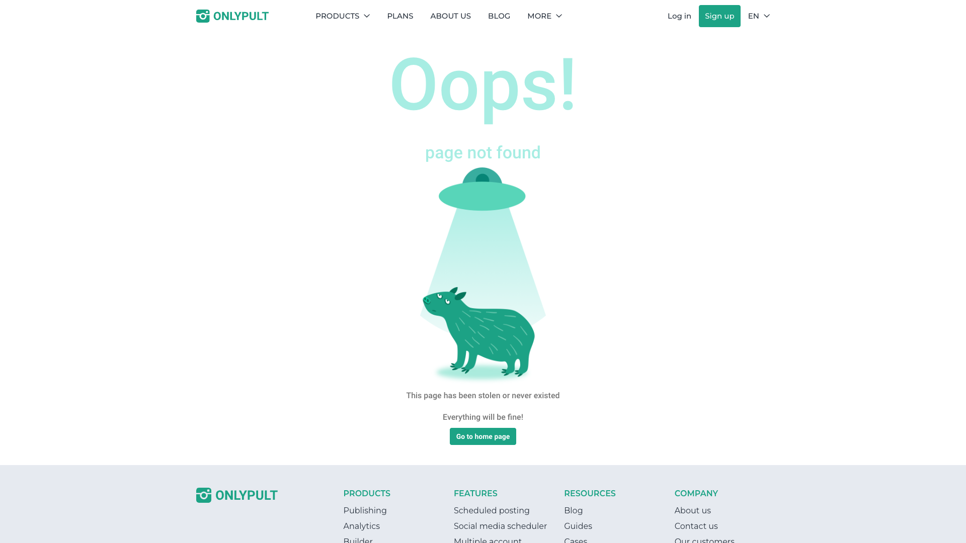 Features page detailing multi-account management and scheduling capabilities