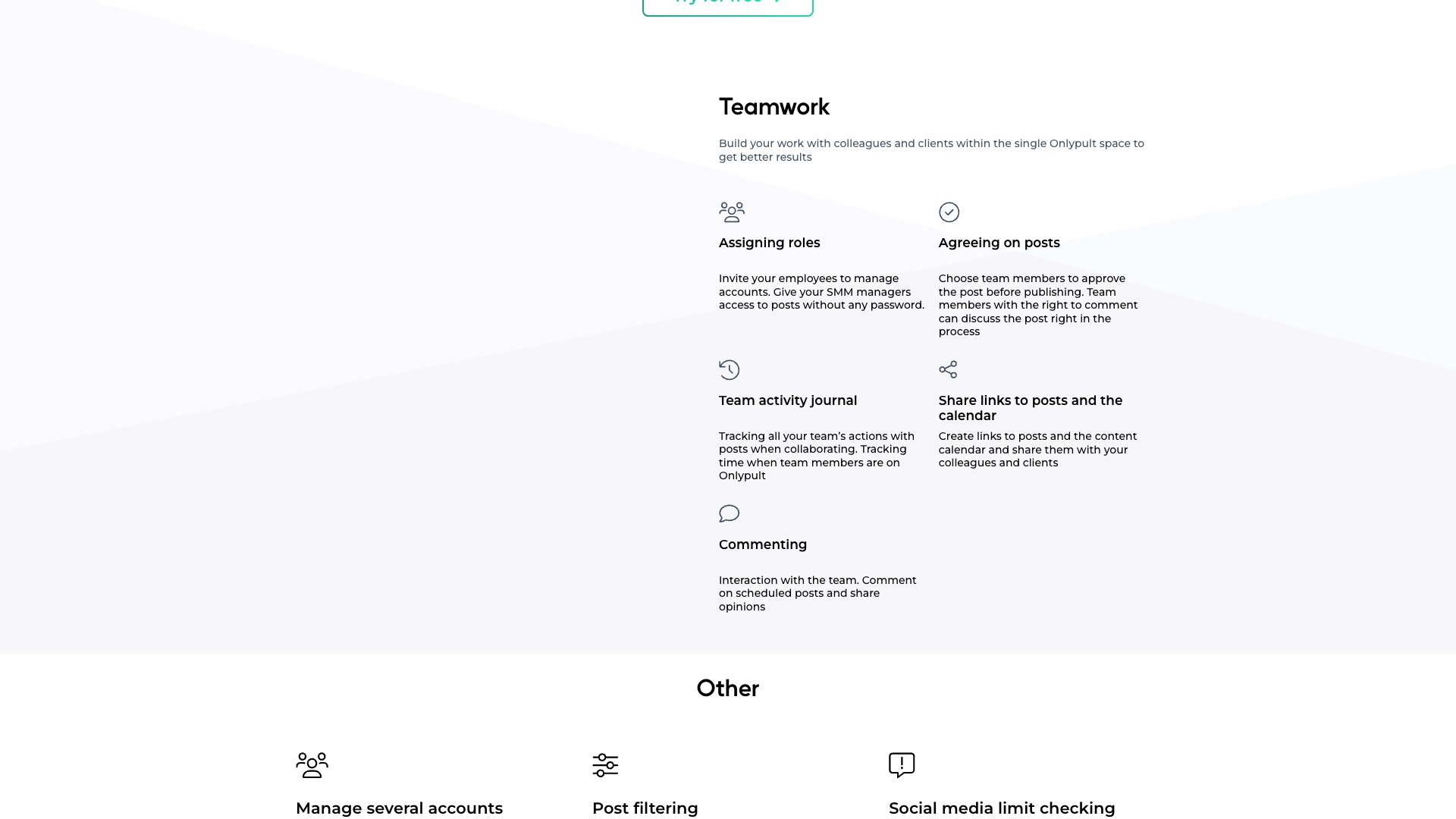 Features section on Onlypult homepage