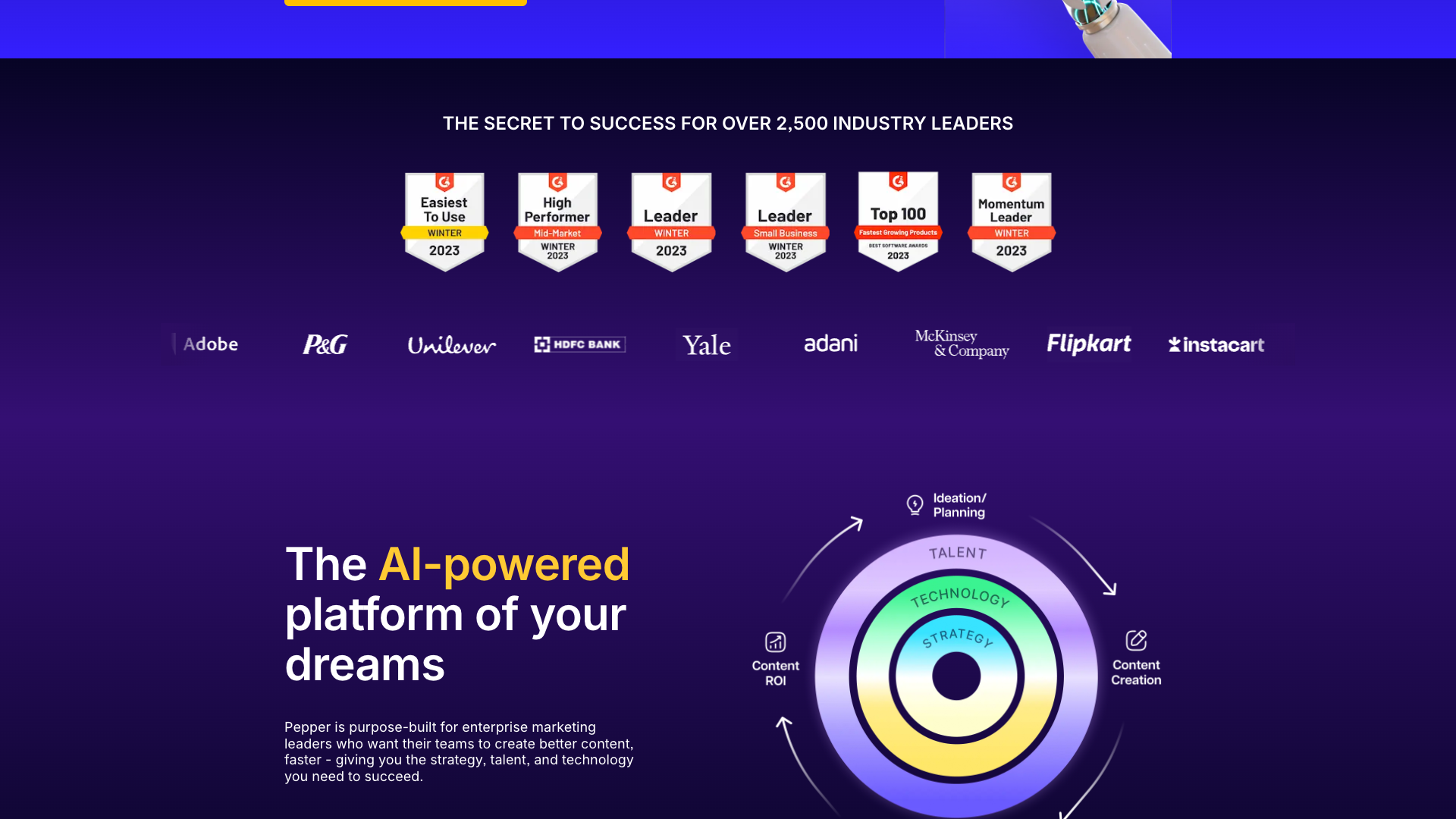 Features section highlighting the platform's capabilities