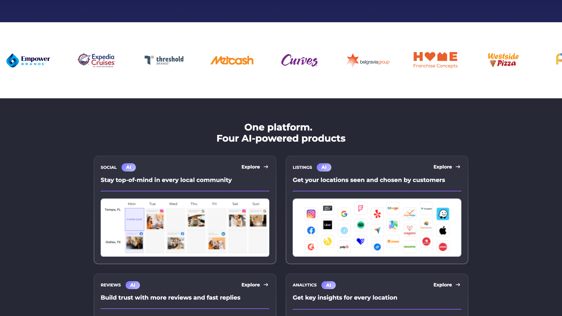 Features section on homepage showcasing AI-powered local marketing