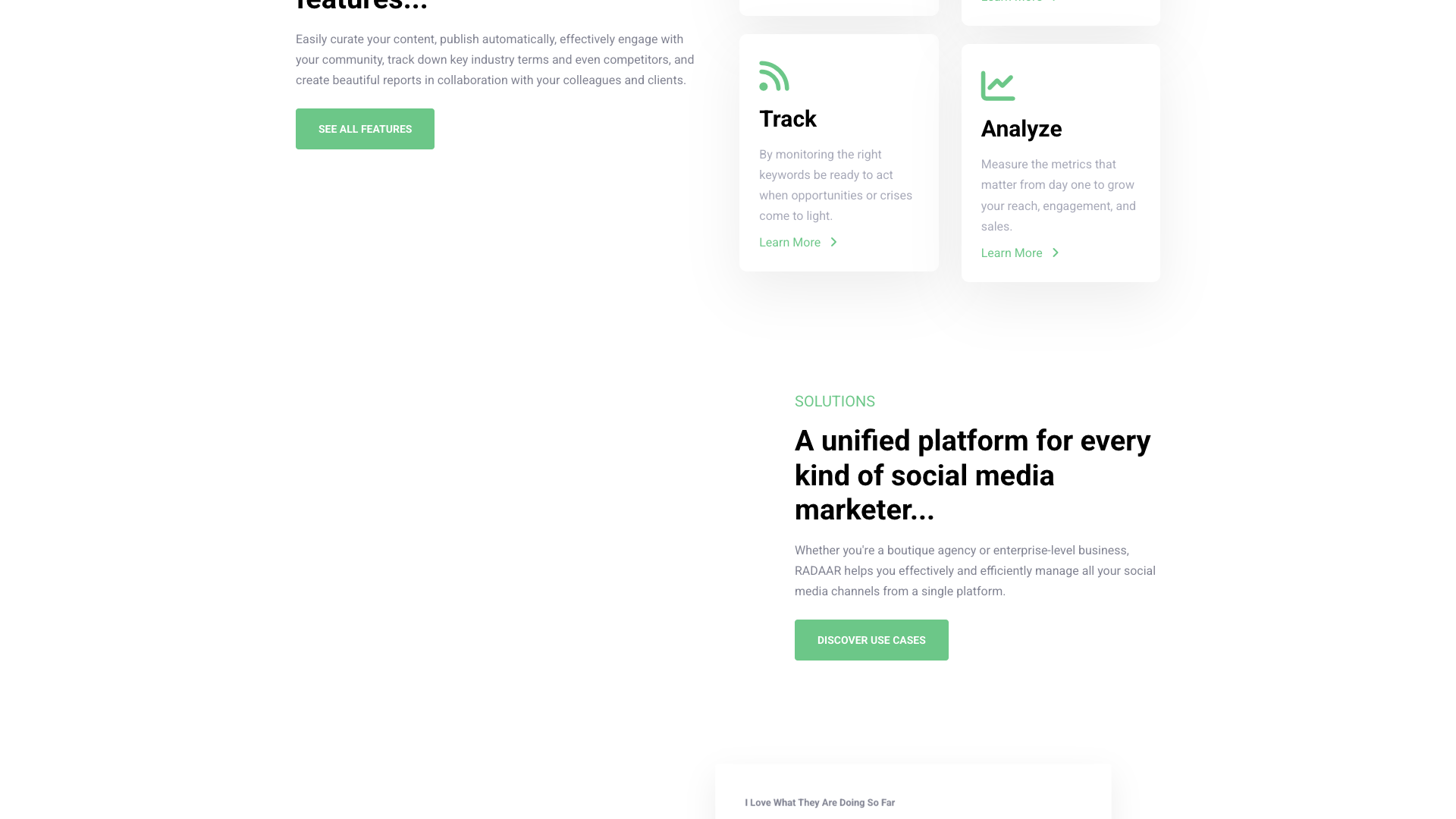 Features section showcasing RADAAR's capabilities